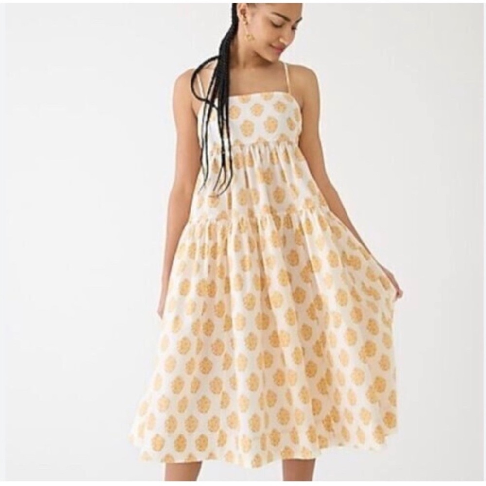 JCrew Floral Tier Tie Back Midi Babydoll Cotton Dress 10